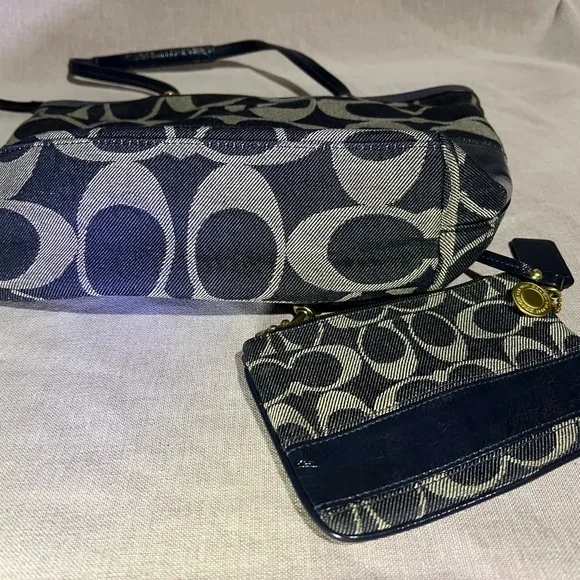 Coach Denim Signature Strip Medium Tote Shoulder Bag & Wallet Set - Picture 2 of 8